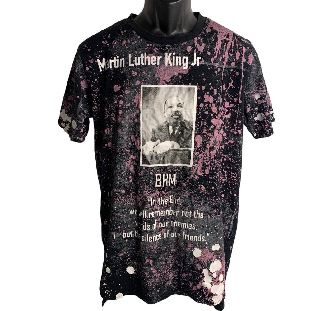 Rise As 1ne Martin Luther King Jr T Shirt L Black Crewneck Bleached Short Sleeve